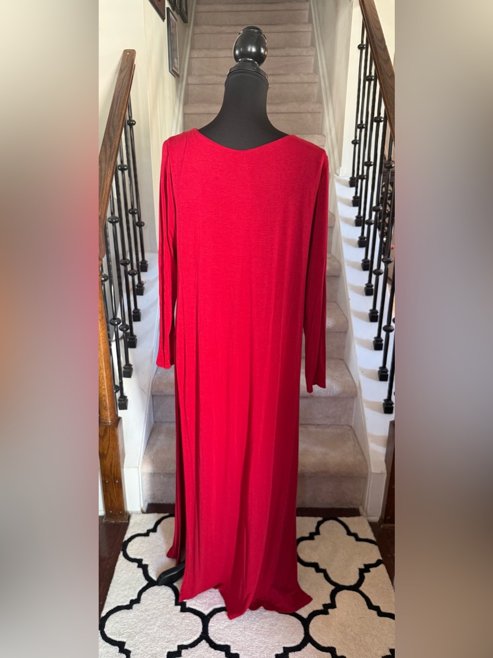 BONGO Red Double-layered Long Sleeve MIDI/Maxi Scoop Neck Dress - Picture 4 of 6
